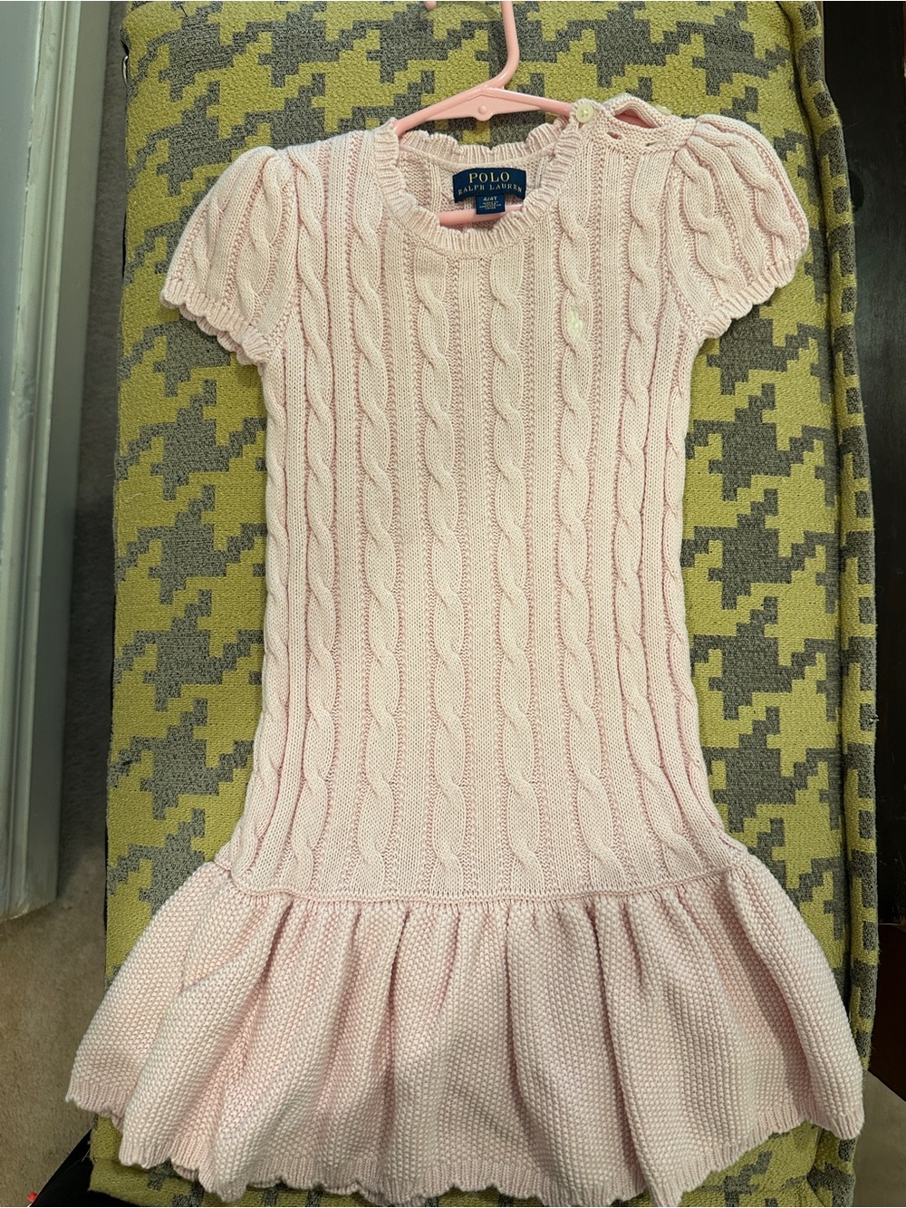 Polo by Ralph Lauren Light Pink Cable-Knit Puff Sleeve Dress